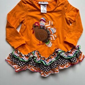 Bonnie Jean 🦃 Thanksgiving Turkey Bright Orange long sleeve ruffle top